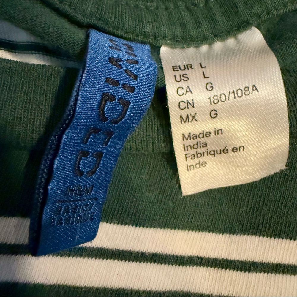 H&M’s Divided Vintage-Vibe Forest Green and White Striped  Men’s Tee // Size L - Picture 3 of 4